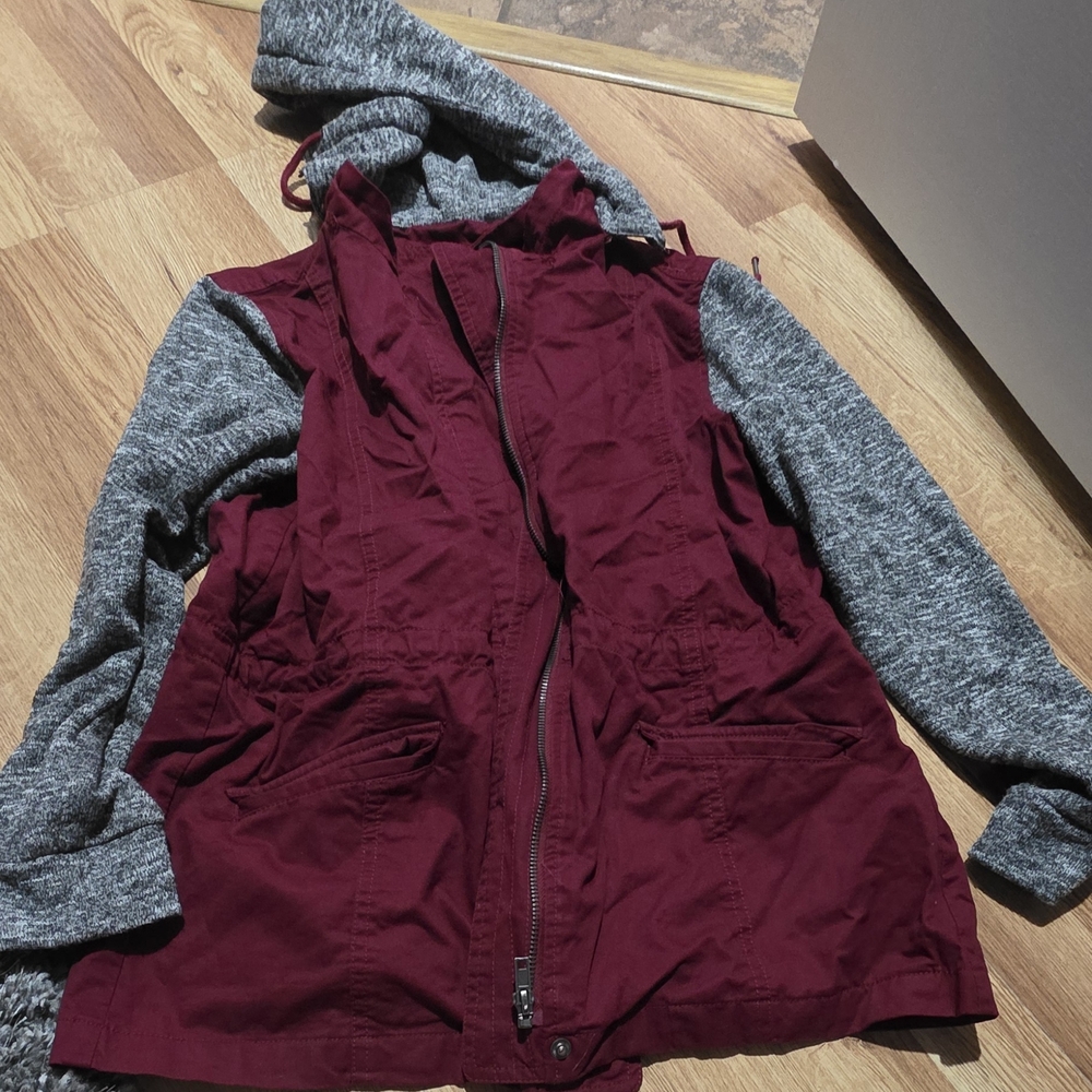 Love Tree Burgundy and Gray Hooded Jacket